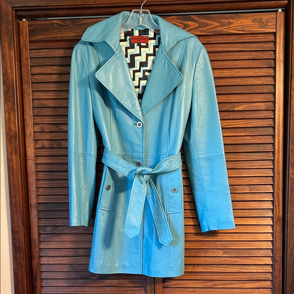 Nicola Berti Leather Teal Women's Genuine Italian Smooth Leather Jacket Small
